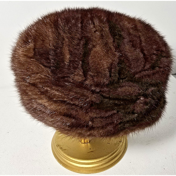 Vintage Oval Room Ohrbach's Brown Tones Mink Fur Hat Pillbox Style - Picture 4 of 8